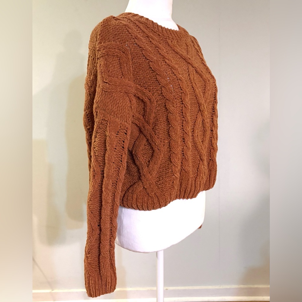 Altar'd State, Rust Orange Cable Knit Sweater, Cropped, Crew Neck, Size M - Picture 3 of 9